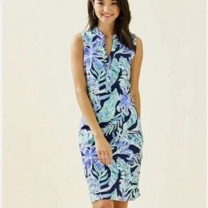 Lilly Pulitzer Sherryn Shift Dress in High Tide Navy- Ready Set Gecko XL